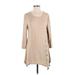 Kaktus Casual Dress - Shift Scoop Neck 3/4 sleeves: Tan Solid Dresses - Women's Size Small