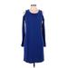 MICHAEL Michael Kors Casual Dress - Shift Cold Shoulder Long sleeves: Blue Solid Dresses - Women's Size Medium