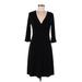 BCBGMAXAZRIA Casual Dress - A-Line V-Neck 3/4 sleeves: Black Solid Dresses - Women's Size Medium