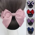 Satin Bogen Haar Net Haarspange Doppel Bowknot Haarnetz Bun Net Headwear Flight Attendant Band Haar