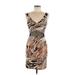 Arden B. Casual Dress - Party Plunge Sleeveless: Brown Print Dresses - Women's Size Medium