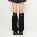 Gothic Punk Leg Warmer For Women Solid Black Ripped Fabric Broken Dance Socks Eyelet Ribbon Slim