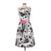 Jessica Howard Cocktail Dress - A-Line Scoop Neck Sleeveless: White Floral Dresses - Women's Size 12