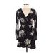 Xhilaration Casual Dress - Wrap V Neck Long sleeves: Black Floral Dresses - Women's Size Medium