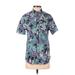 Divided by H&M Short Sleeve Button Down Shirt: Purple Tropical Tops - Women's Size Small