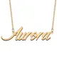 Collier plaqué or avec plaque signalétique Aurora pour femme bijoux en acier inoxydable pendentif