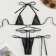 Maillot de bain deux pièces noir métallisé sexy dos nu string micro mini bikini string