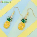 Boucles d'oreilles goutte de fruits pour femmes alliage de zinc couleur or ananas émail jaune et