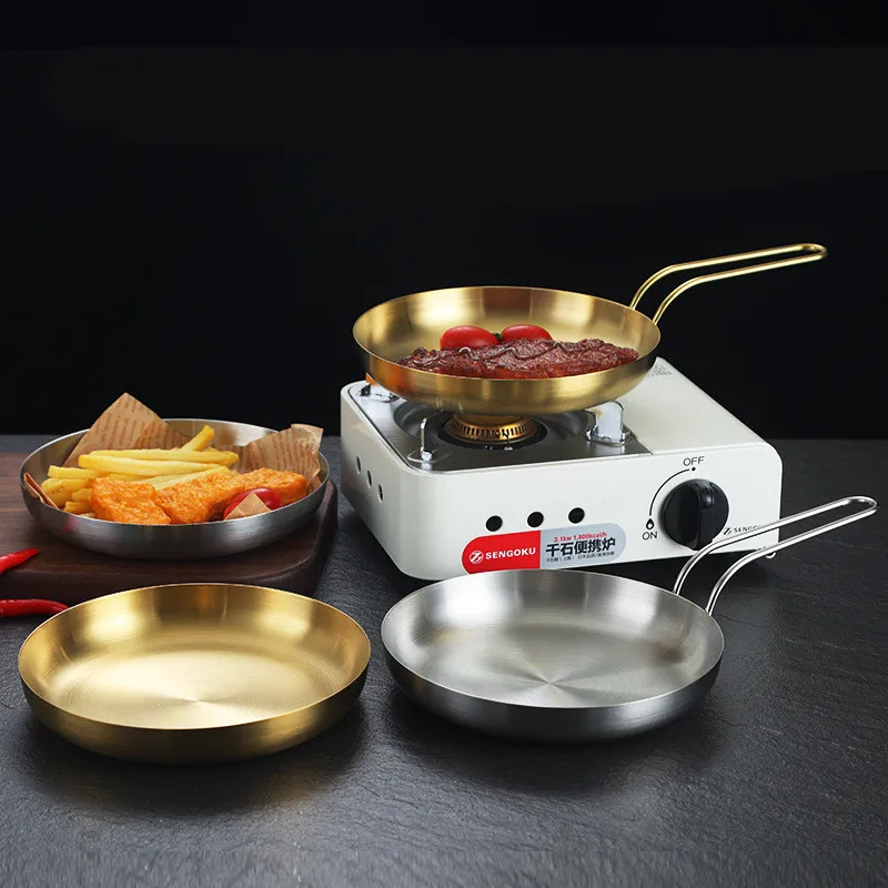 Poêle à frire en argent doré Durable en acier inoxydable, poêle à Steak, casseroles à rôtir, ustensiles de cuisine, accessoires d'ustensiles de cuisine