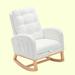 Ebern Designs Accent Rocking Chair w/ Footrest High Back Rubber Wood Rocking Legs Bedroom Living Space in White | Wayfair