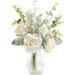 Primrue White Silk Roses & Fake Plant Eucalyptus In Vase in Black/White | Wayfair 745F1988F3F54AED93C1114D86BBF01D