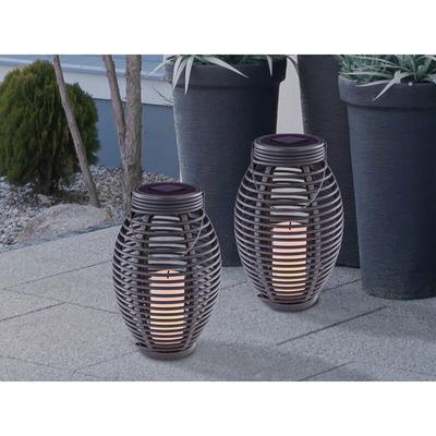 Meinewunschleuchte - Solarlaterne 2er set mit led Kerze & Rattanoptik hängend oder stehend, Höhe Image