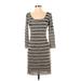 Max Studio Casual Dress - Sheath Scoop Neck 3/4 sleeves: Gray Print Dresses - Women's Size Small