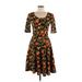 Lularoe Casual Dress - A-Line Scoop Neck 3/4 sleeves: Orange Floral Dresses - Women's Size Medium