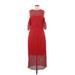 Slate & Willow Cocktail Dress - Midi High Neck Sleeveless: Red Print Dresses - Women's Size 8