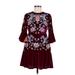 Frock and Frill Casual Dress - Mini Crew Neck 3/4 sleeves: Burgundy Print Dresses - New - Women's Size 8