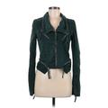 Lulus Faux Leather Jacket: Short Green Solid Jackets & Outerwear - Women's Size Medium