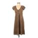 MAX Casual Dress - A-Line Scoop Neck Short sleeves: Brown Solid Dresses - Women's Size Small