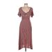 Hayden Casual Dress - Midi Plunge Short sleeves: Burgundy Print Dresses - Women's Size Medium