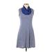 Three Dots Casual Dress - Mini Cowl Neck Sleeveless: Blue Print Dresses - Women's Size Large