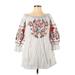 Free People Casual Dress - Mini Boatneck 3/4 sleeves: Gray Floral Dresses - Women's Size X-Small