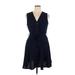 DKNY Casual Dress - A-Line V Neck Sleeveless: Blue Print Dresses - Women's Size 16