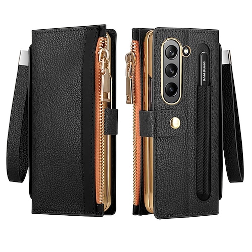 Handy Hülle Handyhüllen Für Samsung Galaxy Z Fold 6 Z Fold 5 Z Fold 4 Z Fold 3 Brieftaschenhülle Reisverschluss Vollschutz Mit Handgelenkschlaufe Retro PC PU-Leder Image