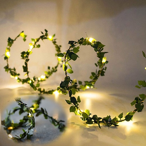 Elegante Hochzeitsrezeption Party 5M 50LEDs grüne Blätter Girlande LED-Lichterkette 2 Stück 1 Stück batteriebetriebene Feenlichter für Hochzeiten Bankette Garten Feiertagsinnendekoration Image
