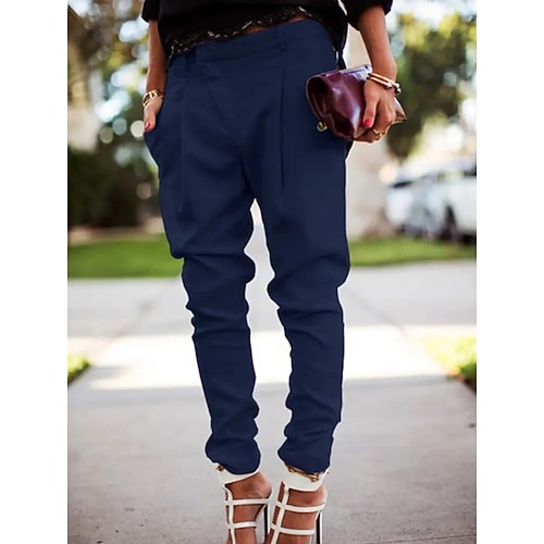 Damen Cargo-Hosen Jogginghose Hosen Hose Haremshose Einfach Basic Volle Länge Mittlere Taille Einfarbig Tasche Klassisch Asymmetrisch Unelastisch Arbeit Büro / Karriere Blau Schwarz Weiß Grau Image