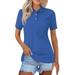 Knosfe Golf Polo Shirts for Women Business Collared Summer T Shirts Casual V Neck Button Down Shirts Solid Color 2024 Short Sleeve Dressy Blouses Blue 2XL