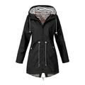 Women Solid Stripe Rain Jacket Outdoor Plus Waterproof Hooded Raincoat Windproof