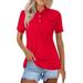 Knosfe Golf Polo Shirts for Women Business Collared Summer T Shirts Casual V Neck Button Down Shirts Solid Color 2024 Short Sleeve Dressy Blouses Hot Pink XL