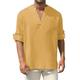 Per uomo Camicia Camicia di lino Camicia bianca di cotone Camicia Estiva Camicia da Spiaggia Camicia in cotone e lino Semplice Vacanza Camicia hawaiana Bianco Giallo Verde militare Manica Lunga