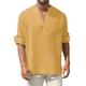Per uomo Camicia Camicia di lino Camicia bianca di cotone Camicia Estiva Camicia da Spiaggia Camicia in cotone e lino Semplice Vacanza Camicia hawaiana Bianco Giallo Verde militare Manica Lunga
