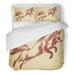 ZHANZZK 3 Piece Bedding Set Orange Jump Fox Jumper Sketch Red Color Dog Twin Size Duvet Cover with 2 Pillowcase for Home Bedding Room Decoration