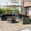 Churanty Patio Rattan Wicker Sectional Sofa with Ottoman 6 Pieces Outdoor Conversation Set with Cushions and Small Trays Grey