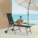 Outdoor Patio Chaise Lounge 6-Position Adjustable Lounge Recliner with Aluminum Frame Portable Outdoor Sun Bathing Lounge Chair on Wheels for Patio Poolside Backyard Porch Garden Grey