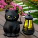 Hkojewp Solar Garden Statue AIF4 Cat Figurine Black Cat Statues Garden Decor with LED Light Outdoor Statue for Yard Patio Balcony Lawn Ornament Housewarming Garden Gifts for Grandma Mom Dad