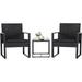 3 Pieces Patio Set Outdoor Wicker Furniture Sets Modern Rattan Chair Conversation Sets with Coffee Table for Yard and Bistro (Black)