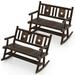 Costway 2 PCS Patio Rocking Bench Carbonized Wood Double Rocker Chair with Ergonomic Seat Rustic