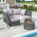 Outdoor Sunbed and Coffee Table Set Loveseat Daybed with Clear Tempered Glass Table Patio Double Chaise Lounger for Patio Poolside Grey Cushion+Dark Grey Rope