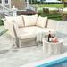 Outdoor Sunbed and Coffee Table Set Loveseat Daybed with Clear Tempered Glass Table Patio Double Chaise Lounger for Patio Poolside Beige Cushion+Natural Rope