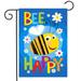 Bee Happy Garden Flag Cute Cartoon Bee Floral Double Sided Summer Flags for Patio Lawn House Courtyard Flag Outdoor Decoration