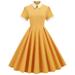 Original palace noble temperament trimmed contrasting high collar doll collar mid-length retro dress for women-yellow-M