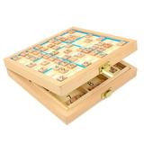 PETSOLA Sudoku Board Game Wooden Sudoku Game Board with Number Tiles Educational Toy Brain Teaser Game Toy for Ages 7-14 Years Adults Blue