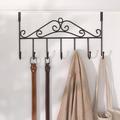 Over Door Hanger with 7 Hooks Metal Over The Door Towel Hook Decorative Overdoor Organizers Hanging Storage Rack for Hat Coats Purses Scarves Clothes Jackets Belt Bedroom Bathroom Closet (Bronze)