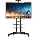Adjustable Mobile TV Stand Rolling TV Cart Mount Universal fits 32 to 75 inch for LCD LED Plasma Flat Panel Screen with Locking Wheels and Storage Shelves