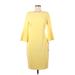 Calvin Klein Casual Dress - Sheath Crew Neck 3/4 sleeves: Yellow Print Dresses - Women's Size 8