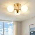 Mid Century Modern Ceiling Light Clear Globe Semi Flush Mount Ceiling Light Gold Light Fixture Clear Glass Brushed Brass Living Room Dining Room Bedroom 3 Lights