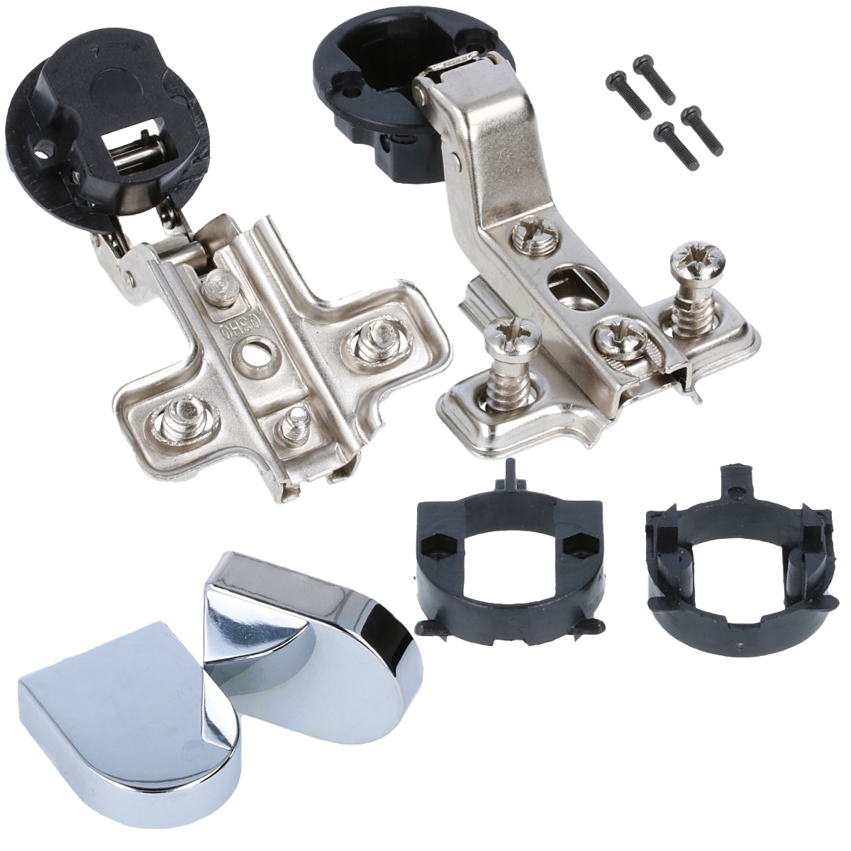 MS Beschläge Stahl Schrankscharniere Set Glastürscharnier Topfband Ø 26mm Innenanschlag Oval Image